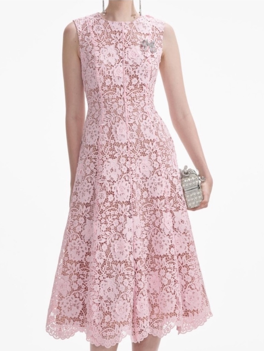 Self-Portrait Blush Pink Floral Lace Midi Dress
